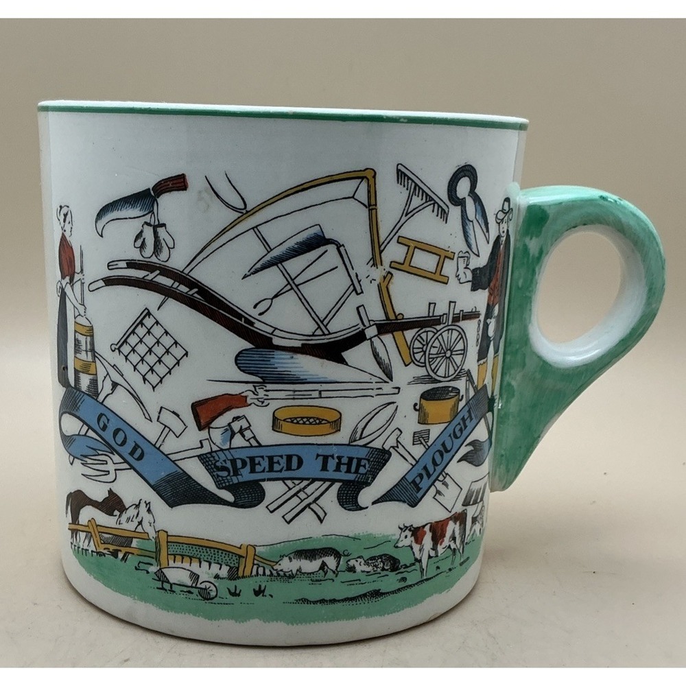 Vintage "God Speed the Plough" Farmers Arms Mug, Transferware-England